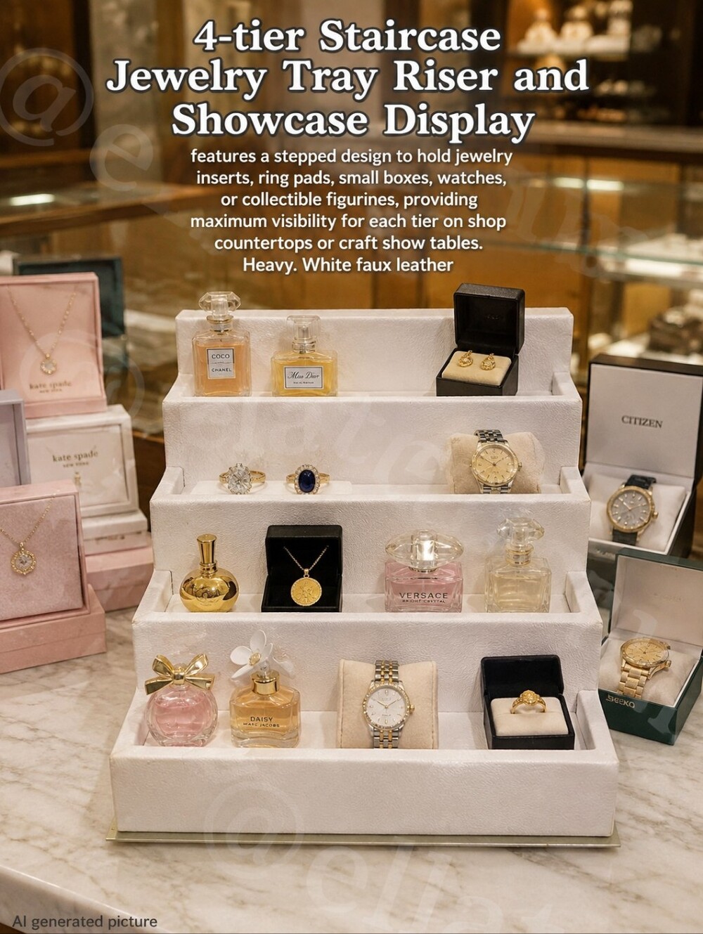4-tier Staircase Jewelry Tray Riser and Showcase Display